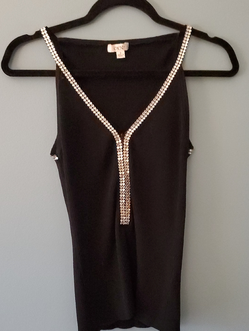 Cache Black Tank Top with Crystal Trim